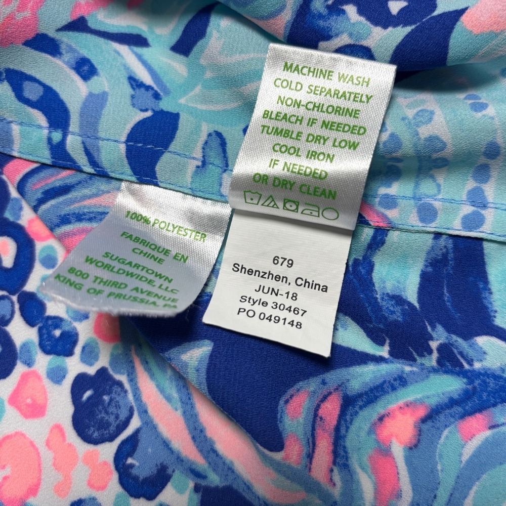 Lilly Pulitzer Everglades Woman's M Tunic Top Twilight Blue Scale Up Long Sleeve - Picture 8 of 8